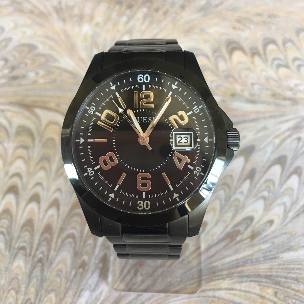 NEW- Guess Mens Black Steel Watch- NWT
